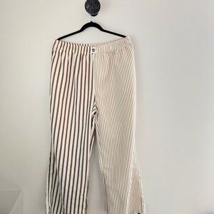 Striped Wide-Leg Women's Lounge Pants - Cream & Brown